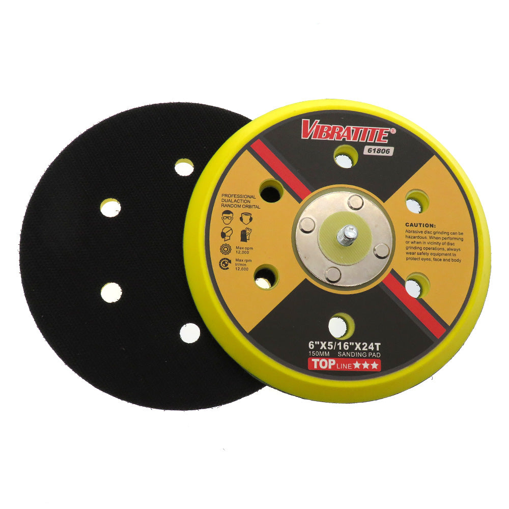 6 Inch Hook And Loop Orbital Sander Pad - 6 Hole Replacement Backing Pad For Air Sanders, 5/16"-24 Thread
